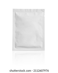 Blank white aluminium foil plastic pouch bag sachet packaging mockup isolated on white background - Shutterstock ID 2112607976