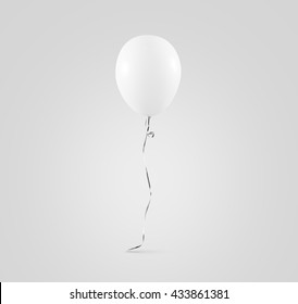 Blank White Balloon Mock Up Isolated. Clear White Art Design Mockup Holding In Hand. Clean Pure Baloon Template. Logo, Texture, Pattern Presentation Plain Aerostat Design Element.