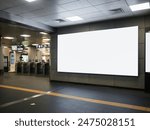 Blank white banner in subway station Billboard Banner mock up display metro entrance Gate 