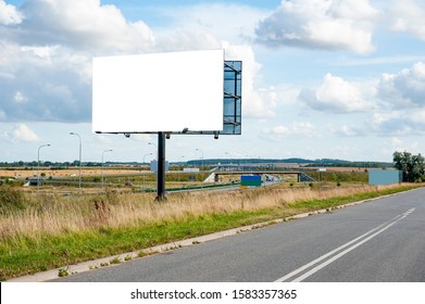 Blank White Billboard For Advertisement Near The Highway