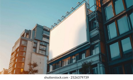 blank white Billboard Mockup on a tall building for showcasing your business design to clients