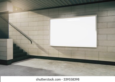 Blank White Billboard In Subway, Mock Up 3D Render