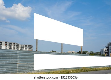 Blank White Billboard/banner For Advertisement On The Fence Of Construction Site