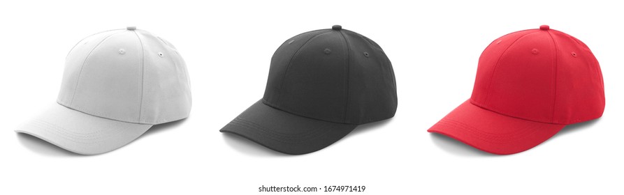 Blank white, black and red baseball cap mockup template isolated on white, clipping path. Set - Powered by Shutterstock