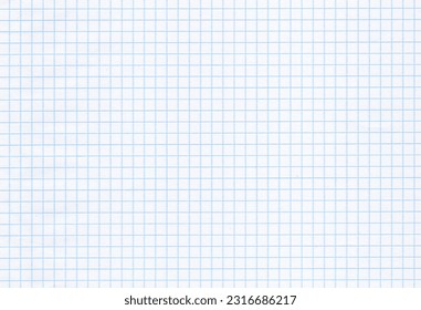 Blank white and blue notebook grid uncoated paper background. Extra large highly detailed image of sheet of checkered stationery page. 