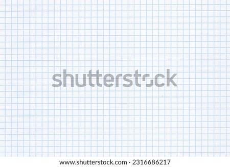 Blank white and blue notebook grid uncoated paper background. Extra large highly detailed image of sheet of checkered stationery page. 