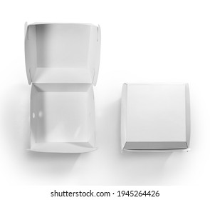 Blank White Burger Carton Box Mock Up Isolated On White Background