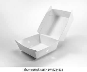 Blank White Burger Carton Box Mock Up Isolated On White Background