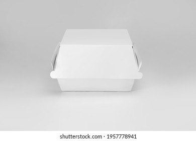 Blank White Burger Carton Box Mock Up Isolated On White Background