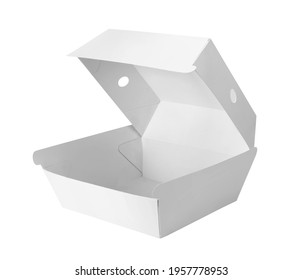 Blank White Burger Carton Box Mock Up Isolated On White Background