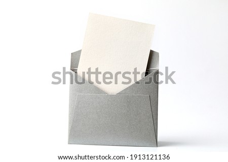 Blank white card with grey envelope template mock up. Greeting card or invitation mailing concept.