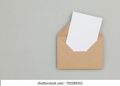 Blank White Card With Kraft Brown Paper Envelope Template Mock Up