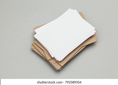 Blank White Card With Kraft Brown Paper Envelope Template Mock Up