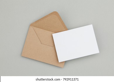 Blank White Card With Kraft Brown Paper Envelope Template Mock Up