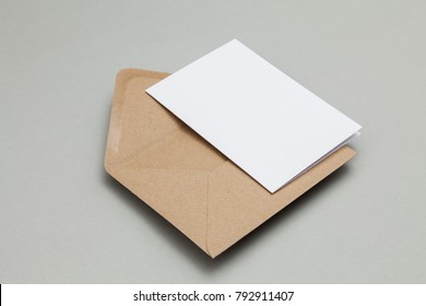 Blank White Card With Kraft Brown Paper Envelope Template Mock Up