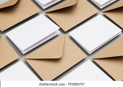 Blank White Card With Kraft Brown Paper Envelope Template Mock Up