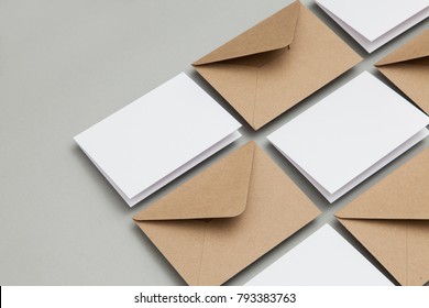 Blank White Card With Kraft Brown Paper Envelope Template Mock Up