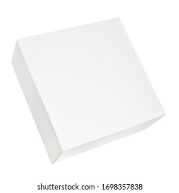 Blank White Cardboard Box Isolated On White Background. White Square Box Mockup Isolated On White Background