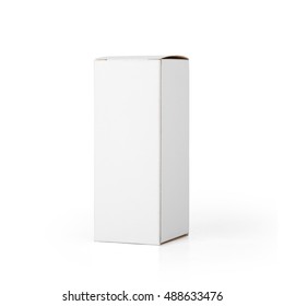 Blank White Cardboard Box Isolated On White Background. Packaging Template Mockup Collection. With Clipping Path Included.