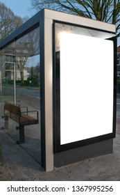 Blank White Commercial Billboard Sign At Busstop