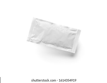 Blank White Condiment Packet Floating Isolated On White Background.