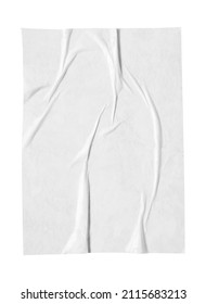 Blank white crumpled and creased paper poster texture isolated on white background