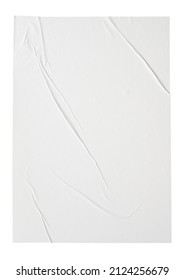 Blank white crumpled and creased paper sticker or poster texture isolated on white background