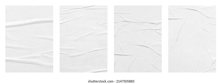 Blank white crumpled and creased paper poster texture set isolated on white background - Shutterstock ID 2147505883