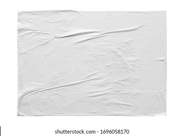 Blank white crumpled and creased sticker paper poster texture isolated on white background