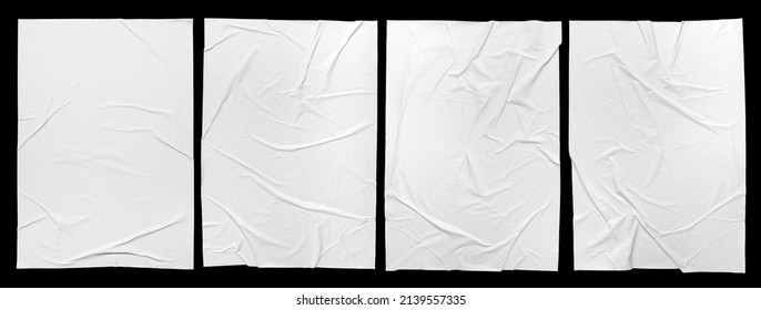 Blank white crumpled paper poster texture background. White paper wrinkled poster template, white paper sticker poster mockup on wall concept - Shutterstock ID 2139557335