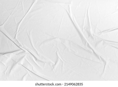 Blank White Crumpled Paper Poster Texture Background. White Paper Wrinkled Poster Template, White Paper Sticker Poster Mockup On Wall Concept