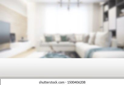 Blank White Desktop In The Office On Blurred Background