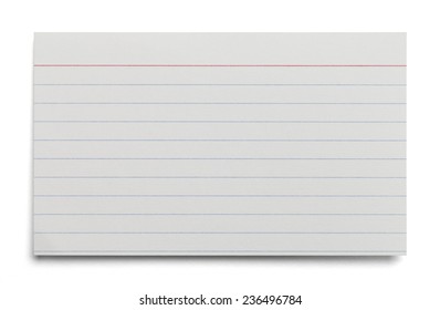 Blank White Index Card With Lines Isolated On White Background.