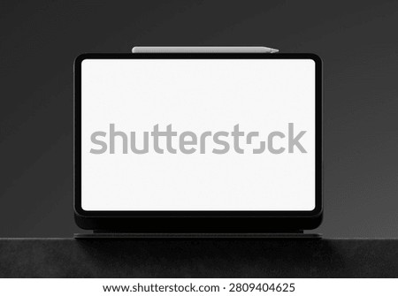 Blank White Landscape Tablet Side View Device Mockup on Dark Background