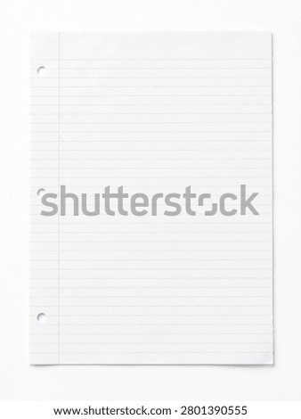 Blank white lined notebook paper with binder holes isolated on a white background, featuring clean copy space and subtle texture. Ideal for school notes, office documents, stationery mockups, writing templates and educational materials.