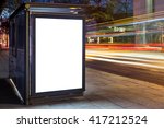 Blank White Mock Up Of Vertical Light Box In A Bus Stop At Night