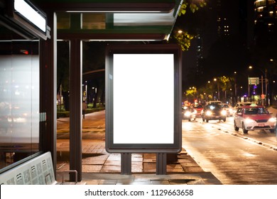 Blank White Mockup In Bus Stop At Night