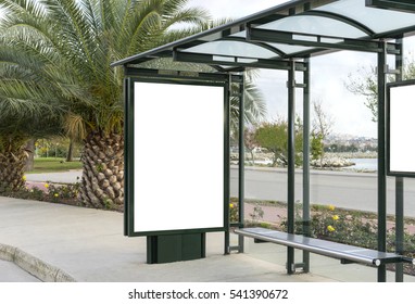 Blank White Mockup Of Bus Stop Billboard In Empty Caddebostan Street