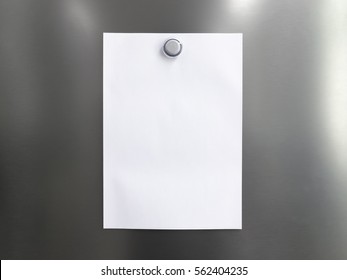 Blank White Note Paper With Magnet Clip On Metal Fridge / Refrigerator Door For Reminder