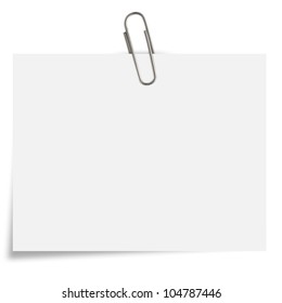 Blank White Notepaper With Paperclip On White Background.