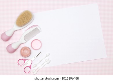 Blank White Paper With Baby Care Grooming Kit - Pink And White Colors
