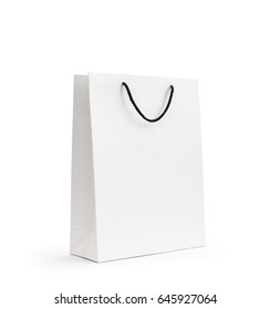 Blank White Paper Bag On White Background With Original Shadow