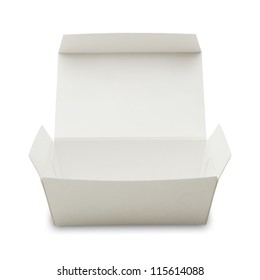 Blank White Paper Box With Lid Open , Often Used In Fast Food Packaging.