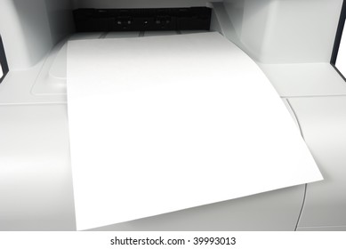 Blank White Paper Sheet Output  From Printer Xerox Fax Isolated Over White Background