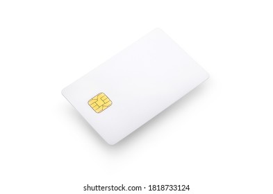 Blank white plastic credit chip card isolated on white background.Template of blank credit card for your design or work, File with clipping path so easy to work.