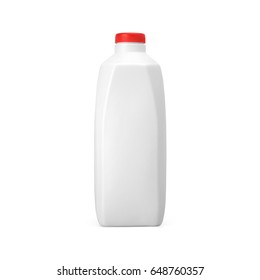 Blank White Plastic Milk With Red Cap Jug Isolated On White Background. Packaging Template Mockup Collection. With Clipping Path Included.