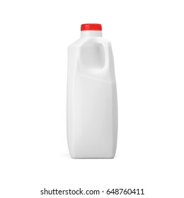 Blank White Plastic Milk With Red Cap Jug Isolated On White Background. Packaging Template Mockup Collection. With Clipping Path Included.