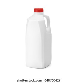 Blank White Plastic Milk With Red Cap Jug Isolated On White Background. Packaging Template Mockup Collection. With Clipping Path Included.