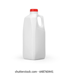 Blank White Plastic Milk With Red Cap Jug Isolated On White Background. Packaging Template Mockup Collection. With Clipping Path Included.