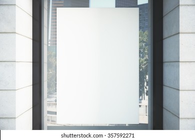 Blank White Poster On The Window, Mock Up